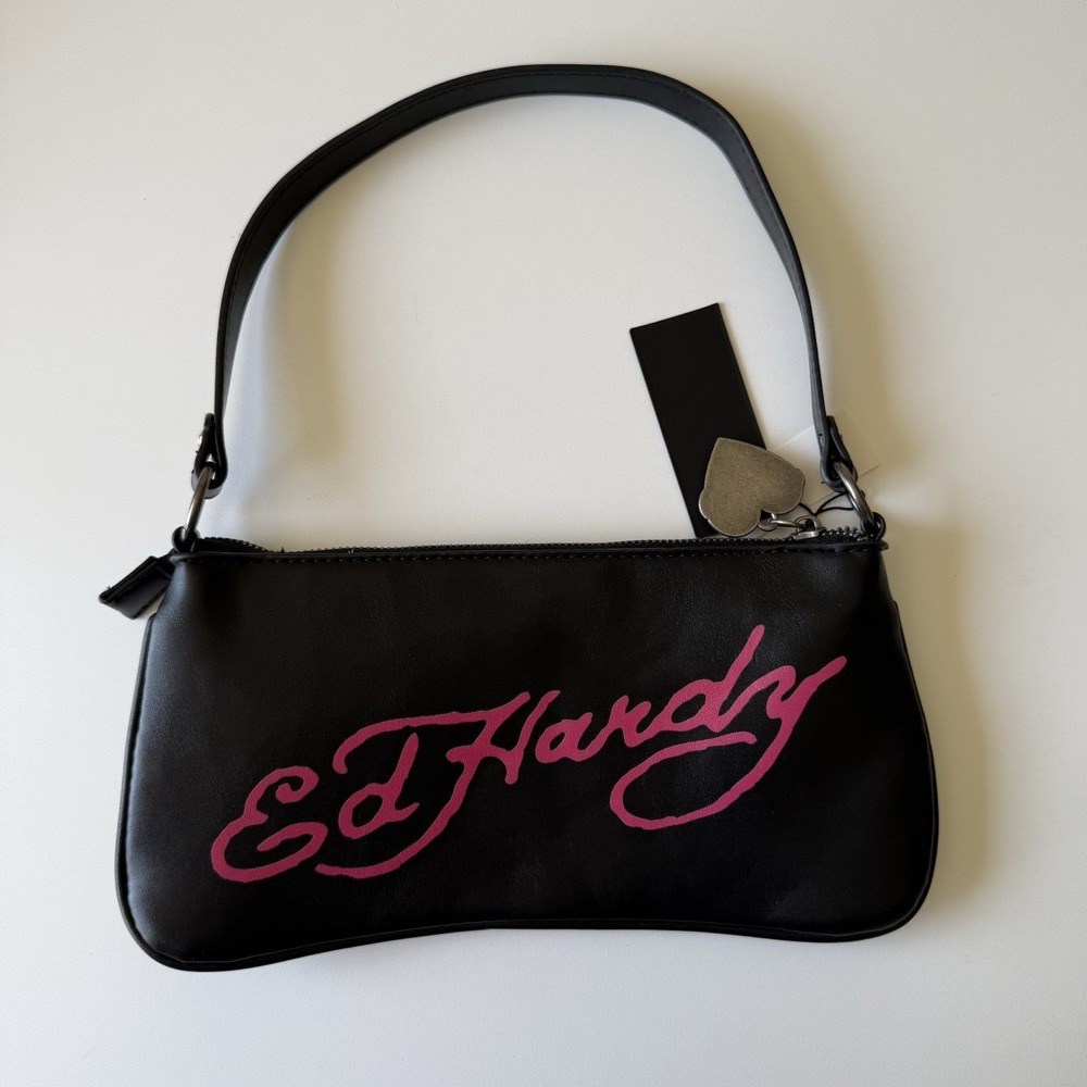 Ed Hardy Womens Shoulder Purse Bag Horses Tattoo Dead Alive Studs Black NWT Y2K - Picture 6 of 8